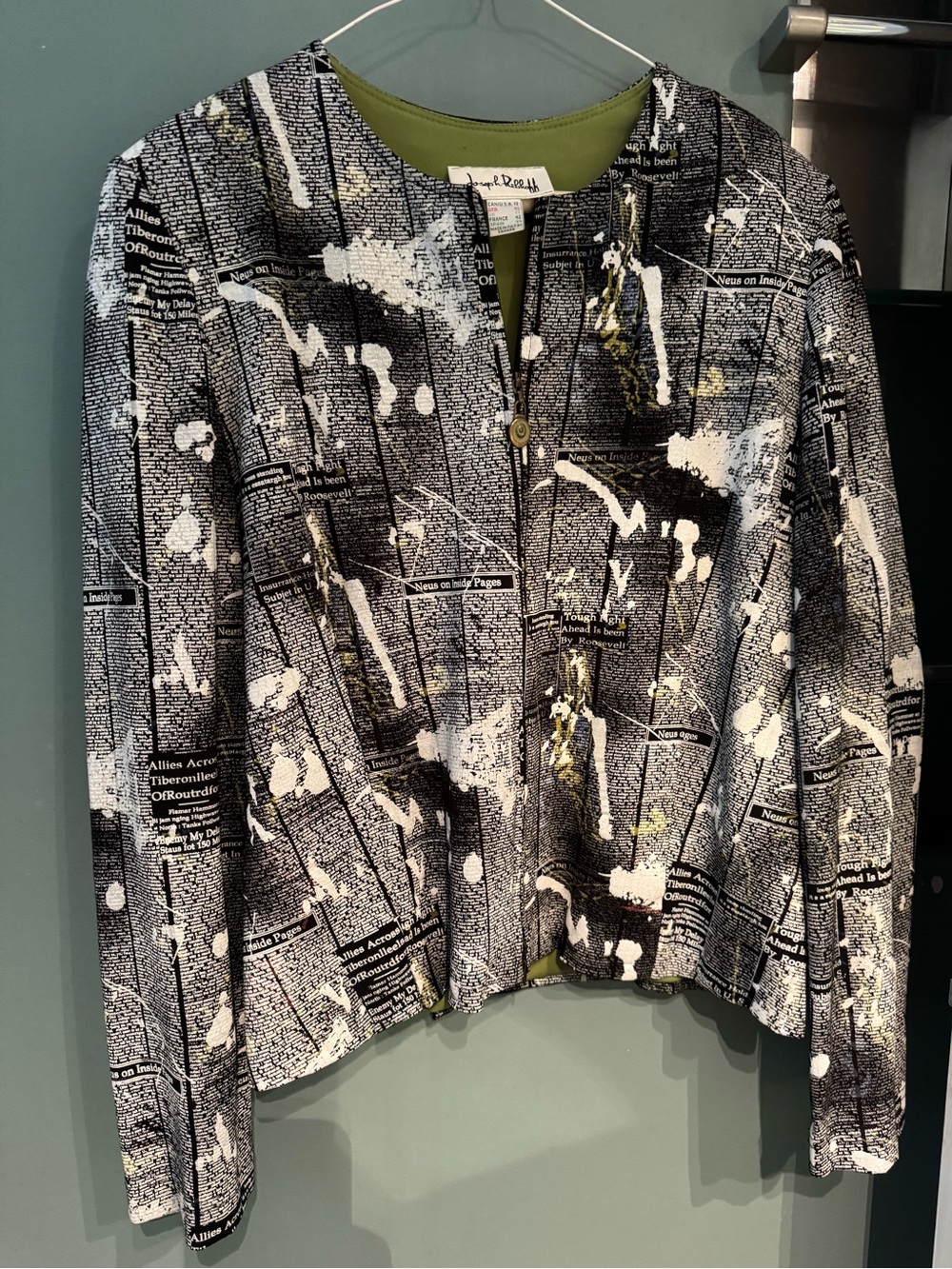 Joseph Ribkoff Black, White & Olive Abstract Print Jacket
